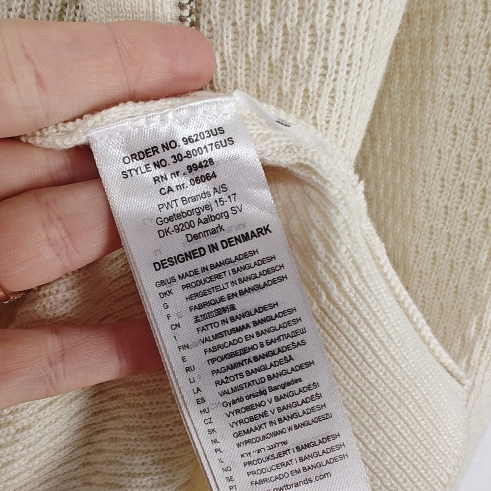 Lindbergh White Textured Knit Full Zip Baseball Bomber Sweater Cardigan Cream L - Picture 8 of 10